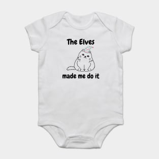 The Elves Made Me Do It fun, cheeky, elf t-shirt perfect for the festive holiday season. This funny Christmas tee makes a great gift for family and friends. Ideal for someone on the naughty list! Baby Bodysuit